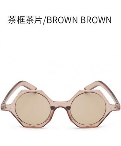 Retro round frame polygon sunglasses personality funny men and women sunglasses Tea Frame Tea Flakes $5.42 Round