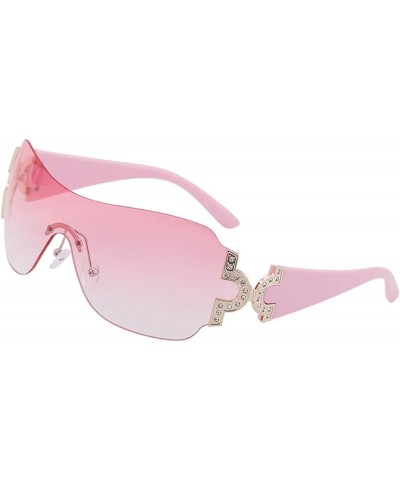 Women's Diamond-Studded Frameless Sunglasses, UV-Resistant, Anti-Dazzle, Windproof Driving and Sports Sunglasses, Pink $9.63 ...