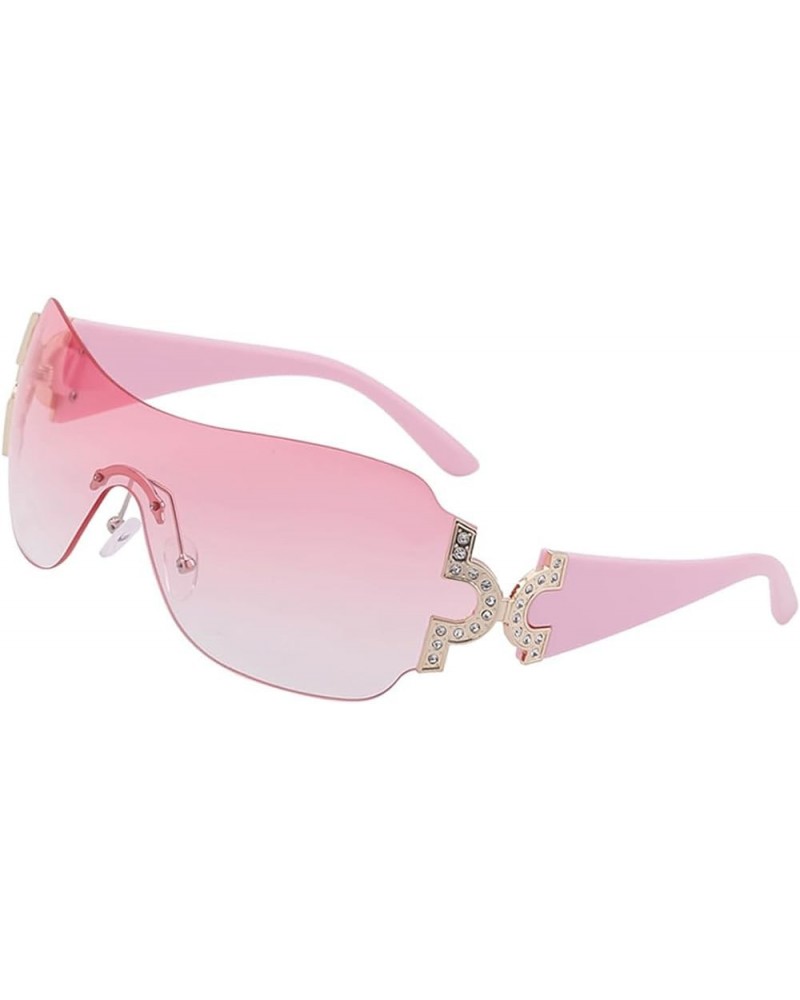 Women's Diamond-Studded Frameless Sunglasses, UV-Resistant, Anti-Dazzle, Windproof Driving and Sports Sunglasses, Pink $9.63 ...