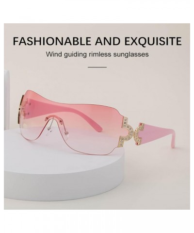 Women's Diamond-Studded Frameless Sunglasses, UV-Resistant, Anti-Dazzle, Windproof Driving and Sports Sunglasses, Pink $9.63 ...