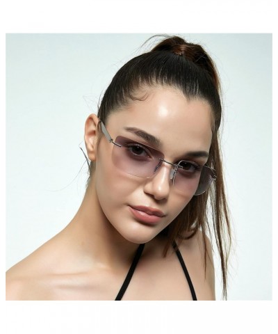 Fashion Rectangle Rimless Sunglasses Women Men Gradient Shades Sun Glasses Female Y2K Eyeglasses Grey $10.52 Rimless