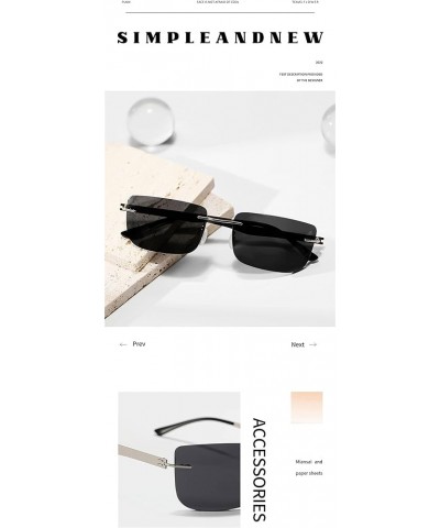 Fashion Rectangle Rimless Sunglasses Women Men Gradient Shades Sun Glasses Female Y2K Eyeglasses Grey $10.52 Rimless