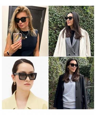 Thick Square Sunglasses for Women Men – Trendy Retro Chunky Rectangle Sun Glasses Black Shades B4* (Black/Black + Black/Yello...