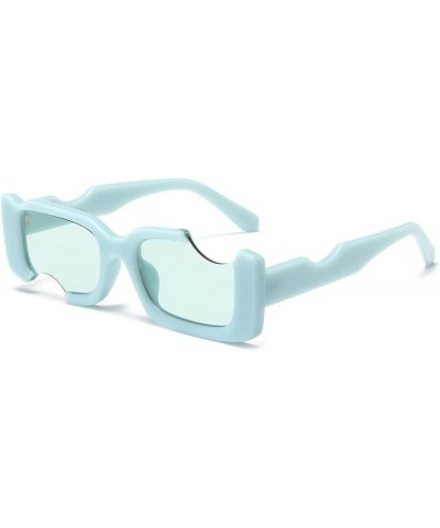 Vintage Irregular Sunglasses Women Men - Rectangle Unique Notch Punk UV400 Protection Sun Glasses Light Blue $8.63 Rectangular