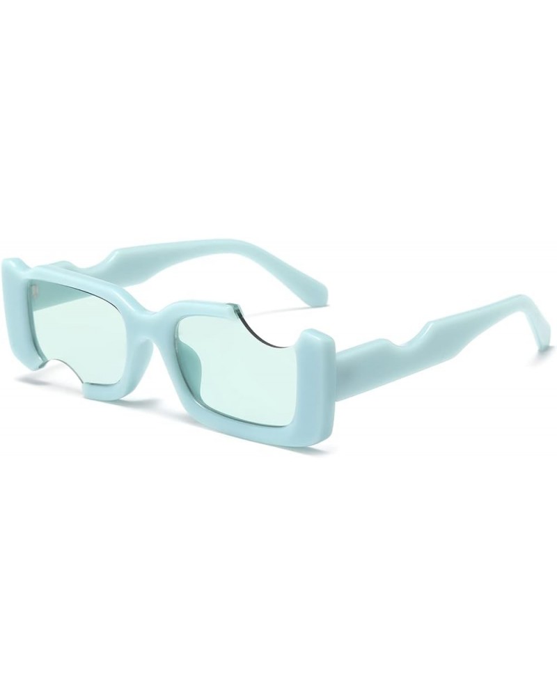 Vintage Irregular Sunglasses Women Men - Rectangle Unique Notch Punk UV400 Protection Sun Glasses Light Blue $8.63 Rectangular