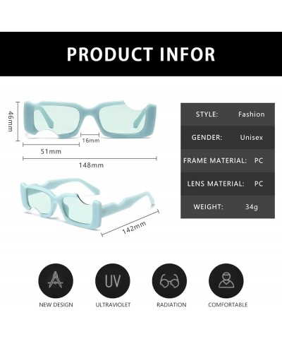 Vintage Irregular Sunglasses Women Men - Rectangle Unique Notch Punk UV400 Protection Sun Glasses Light Blue $8.63 Rectangular