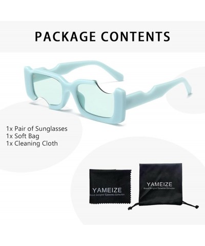 Vintage Irregular Sunglasses Women Men - Rectangle Unique Notch Punk UV400 Protection Sun Glasses Light Blue $8.63 Rectangular