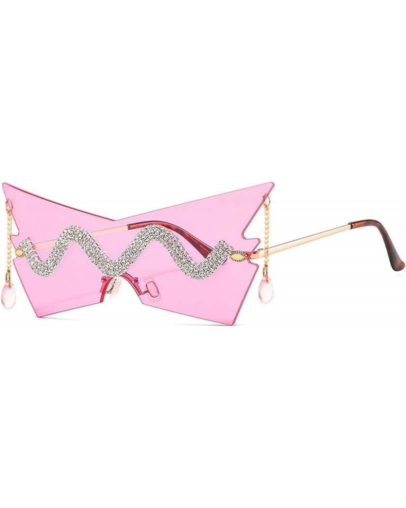 Rimless Oversized Triangle Rhinestone Sunglasses Women Unique Frameless punk Sun Glasses Purple $10.47 Triangular