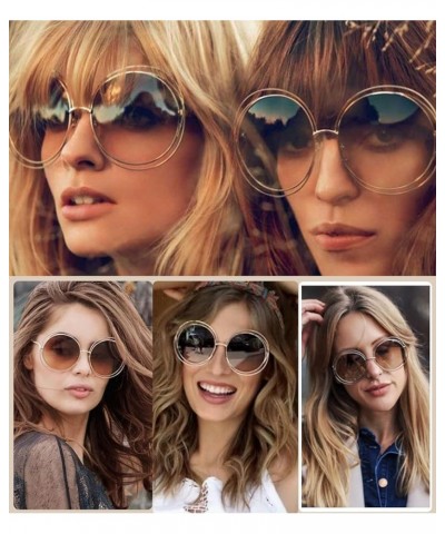 Metal Double Circle Wire Frame Oversized Round Sunglasses for Women D:gradient Black $11.96 Aviator