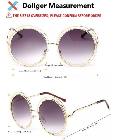 Metal Double Circle Wire Frame Oversized Round Sunglasses for Women D:gradient Black $11.96 Aviator