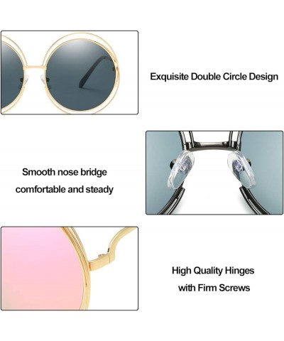 Metal Double Circle Wire Frame Oversized Round Sunglasses for Women D:gradient Black $11.96 Aviator