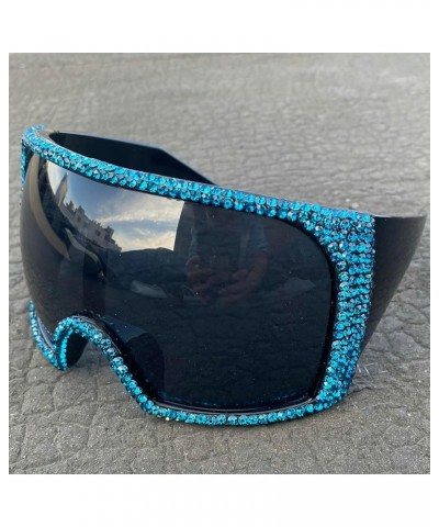 Oversized One-piece Rhinestone Sunglasses for Women Trends Big Frame Shield Sun Glasses Female Diamond Mask Shades Black $12....