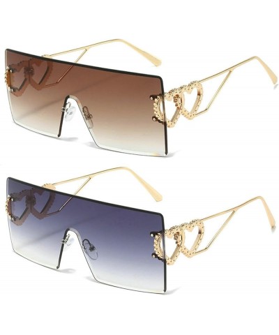 Oversized square Y2k Sunglasses for Women Trendy Rimless Sunglasses Retro Square Vintage Shades Gray+tea $10.52 Rimless