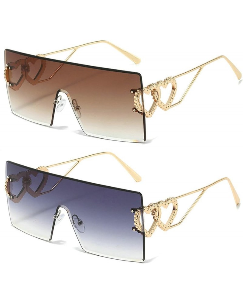 Oversized square Y2k Sunglasses for Women Trendy Rimless Sunglasses Retro Square Vintage Shades Gray+tea $10.52 Rimless