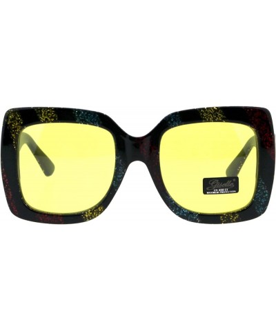 Black & Glitter Striped Oversized Square Frame Womens Sunglasses UV 400 Black & Glitter Stripes Yellow $10.17 Oversized