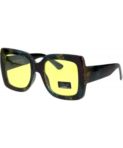 Black & Glitter Striped Oversized Square Frame Womens Sunglasses UV 400 Black & Glitter Stripes Yellow $10.17 Oversized