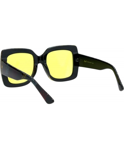 Black & Glitter Striped Oversized Square Frame Womens Sunglasses UV 400 Black & Glitter Stripes Yellow $10.17 Oversized