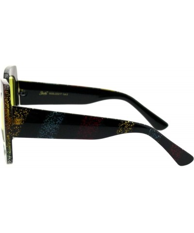 Black & Glitter Striped Oversized Square Frame Womens Sunglasses UV 400 Black & Glitter Stripes Yellow $10.17 Oversized