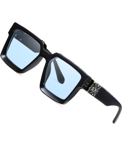 Retro Rectangular Sunglasses Women Men Square Vintage Chunky Gradual Lens Luxury Gold Eyewear Black (Blue Lens) $10.79 Aviator