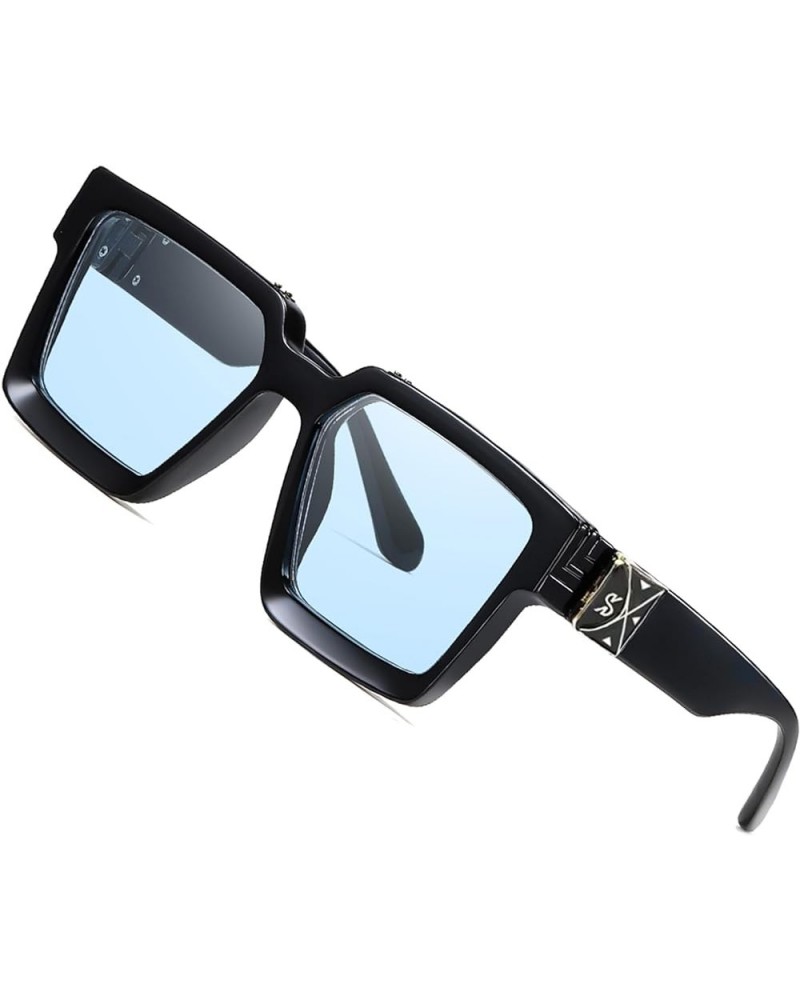 Retro Rectangular Sunglasses Women Men Square Vintage Chunky Gradual Lens Luxury Gold Eyewear Black (Blue Lens) $10.79 Aviator