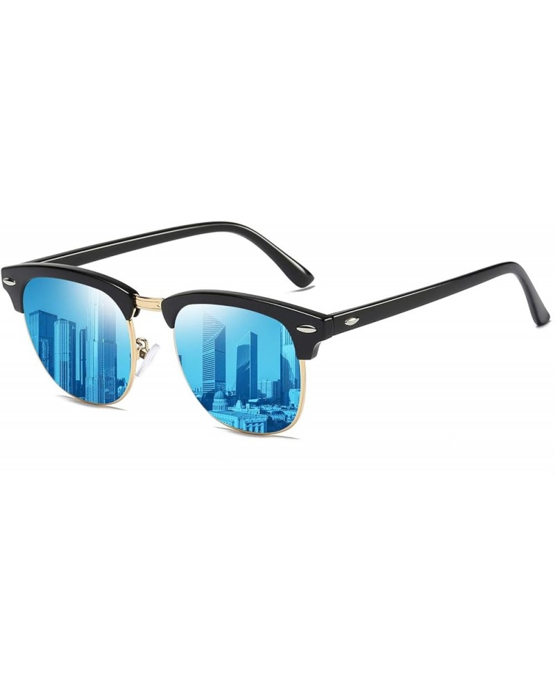 Polarized Browline Sunglasses Classic Semi-Rimless Frame Retro Brand Sunglasses for Men and Women UV 400 A2:black Frame/Ice B...