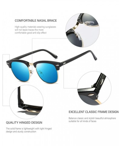 Polarized Browline Sunglasses Classic Semi-Rimless Frame Retro Brand Sunglasses for Men and Women UV 400 A2:black Frame/Ice B...