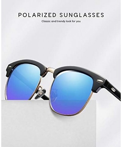 Polarized Browline Sunglasses Classic Semi-Rimless Frame Retro Brand Sunglasses for Men and Women UV 400 A2:black Frame/Ice B...