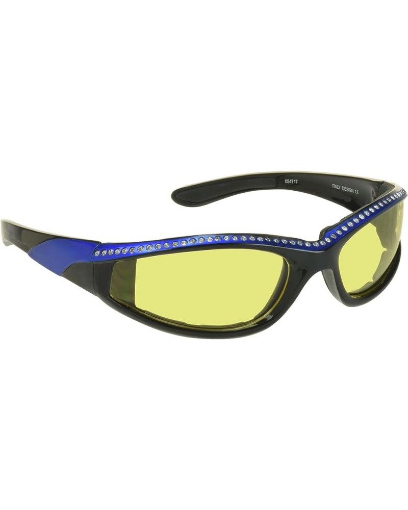 Rhinestone Motorcycle Safety Sunglass Women Bling Foam Padded Day Smoke Night Yellow Clear Wrap Blocks Wind Dust Yellow Blue ...