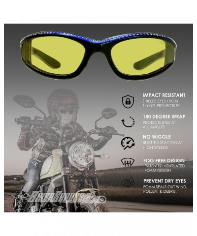 Rhinestone Motorcycle Safety Sunglass Women Bling Foam Padded Day Smoke Night Yellow Clear Wrap Blocks Wind Dust Yellow Blue ...