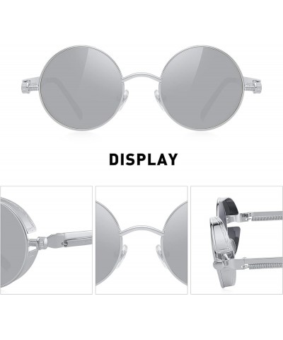 Gothic Steampunk Sunglasses for Women Men Round Lens Metal Frame S567 Silver Mirror $10.79 Goggle