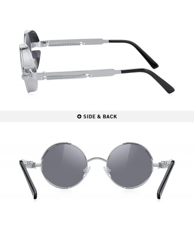 Gothic Steampunk Sunglasses for Women Men Round Lens Metal Frame S567 Silver Mirror $10.79 Goggle