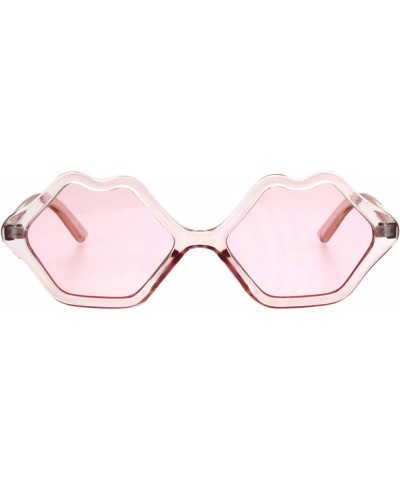 Womens Lips Shape Sunglasses Translucent Colors Cute Kiss Lips Shades UV 400 Pink $9.09 Oval