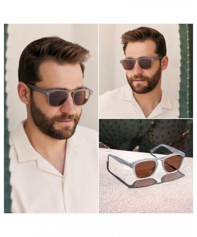 Polarized Retro Rectangular Mens Sunglasses Grey Moon Frame / Brown Lens $25.08 Square