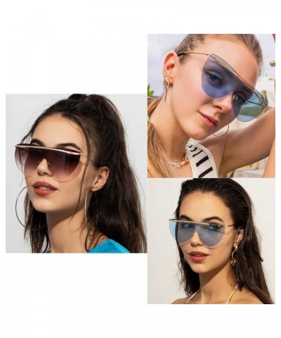 Y2K Flat top Sunglasses Women Punk Shield Sun Glasses Men Goggle Shades UV400 Fashion Futuristic Eyewear Brown $9.35 Goggle