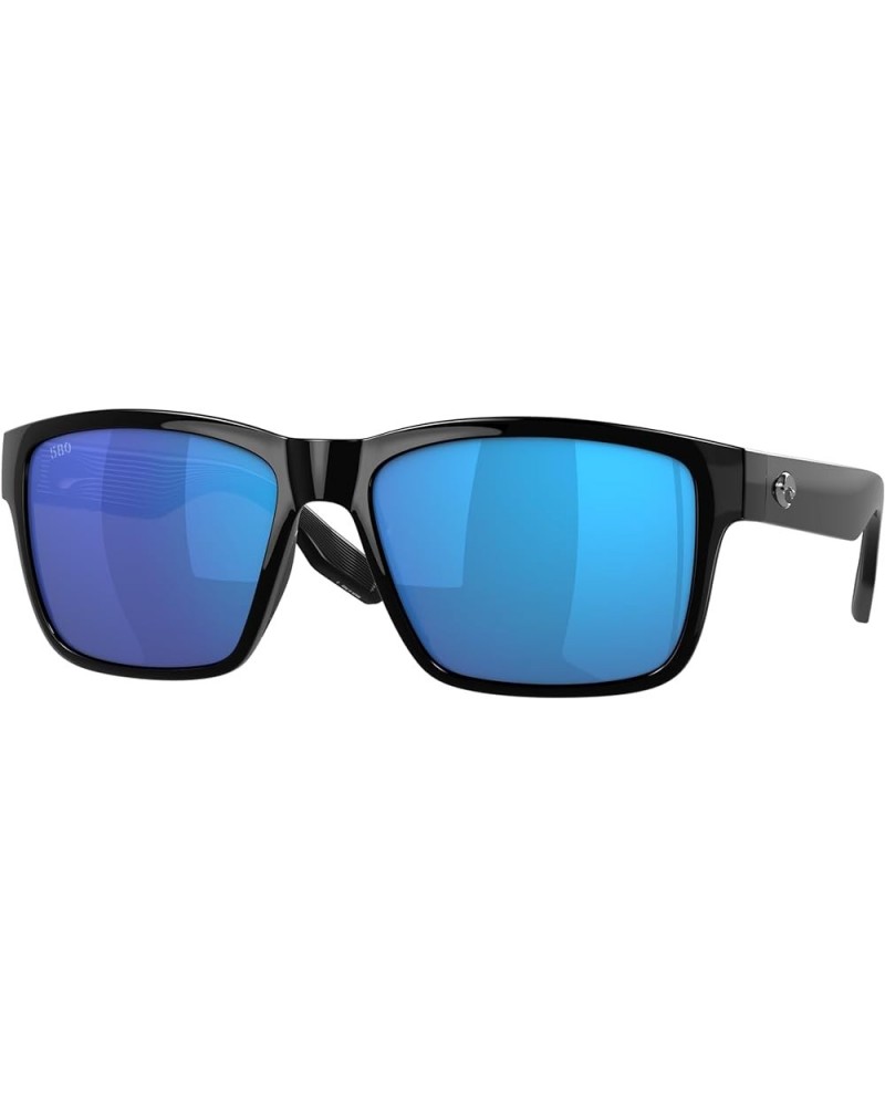 mens Paunch Square Sunglasses Black / Blue Mirror Polarized $65.04 Square