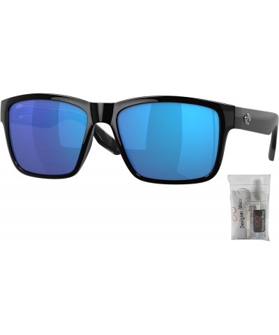 mens Paunch Square Sunglasses Black / Blue Mirror Polarized $65.04 Square