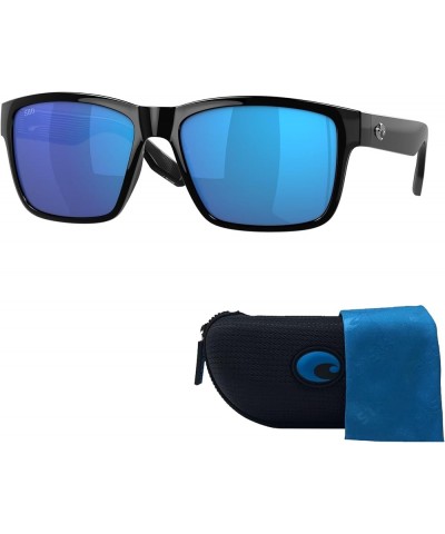 mens Paunch Square Sunglasses Black / Blue Mirror Polarized $65.04 Square