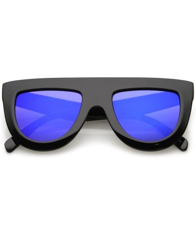 Oversize Chunky Wide Arms Colored Mirrror Flat Lens Flat Top Sunglasses 51mm Black / Blue Mirror $9.43 Oversized