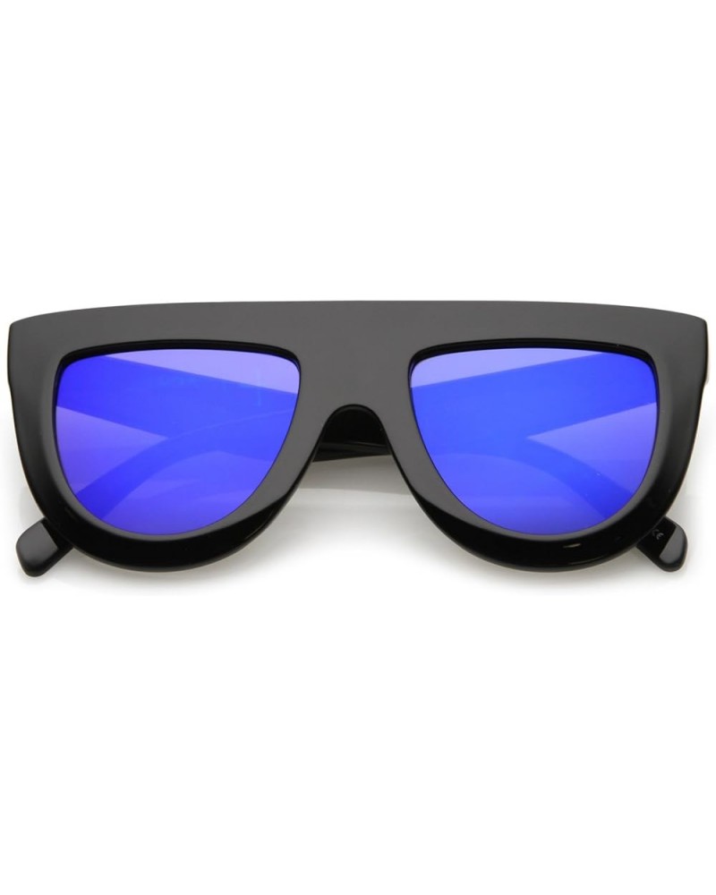 Oversize Chunky Wide Arms Colored Mirrror Flat Lens Flat Top Sunglasses 51mm Black / Blue Mirror $9.43 Oversized