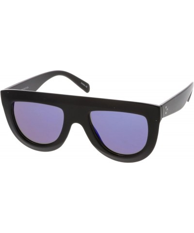 Oversize Chunky Wide Arms Colored Mirrror Flat Lens Flat Top Sunglasses 51mm Black / Blue Mirror $9.43 Oversized