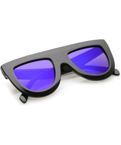 Oversize Chunky Wide Arms Colored Mirrror Flat Lens Flat Top Sunglasses 51mm Black / Blue Mirror $9.43 Oversized