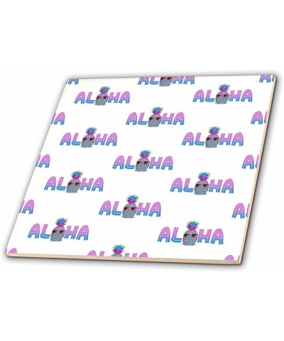 Aloha with Colorful Sunglasses Wearing Pineapple Pattern. - Tiles (ct_351293_6) 6-Inch-Glass $15.47 Designer