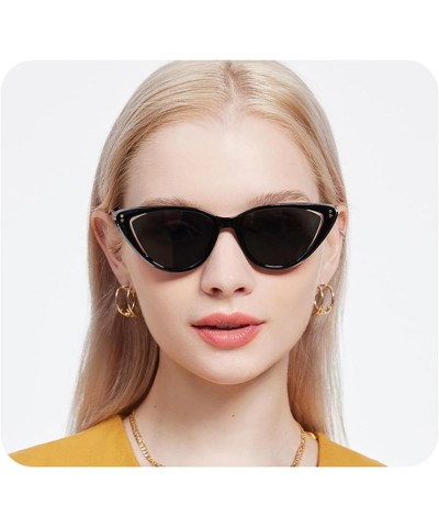 Hollow Cateye Sunglasses for Women Classic Vintage High Pointed Winged Retro Design Black/Gray Lens $8.47 Cat Eye