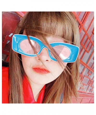 Rectangular Retro Sunglasses Women Men Polygonal Narrow Fashion Cute Eyewear Leopard for Women (Yellow, One Size) Blue One Si...