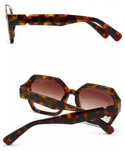 Fashion Polygon Sunglasses Men and Women Irregular Hexagon Sun Glasses Leopard $10.77 Designer