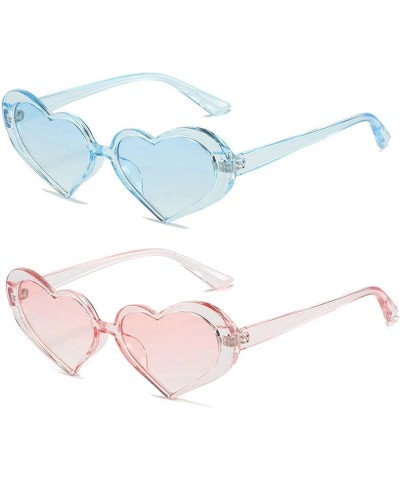 Fashion Heart Women Sunglasses Personality Transparent Pink Sun Shades Glasses 2022 Luxury Brand Eyeglasses UV400 2pcs Blue+p...