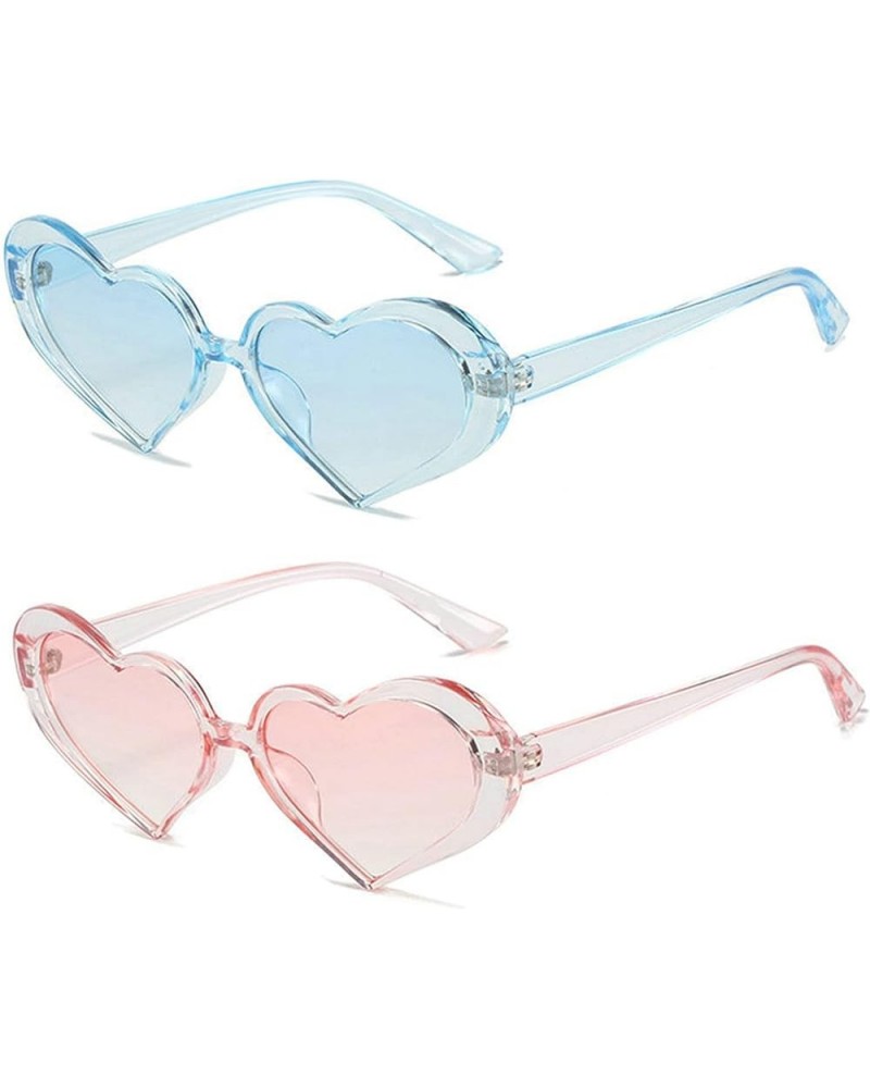 Fashion Heart Women Sunglasses Personality Transparent Pink Sun Shades Glasses 2022 Luxury Brand Eyeglasses UV400 2pcs Blue+p...