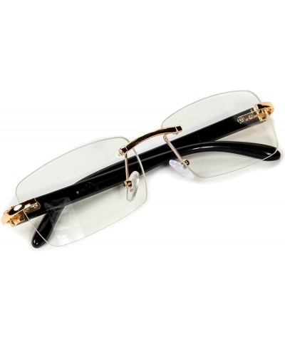 Vintage Small Clear Lens Rimless Retro Yellow Gold Plated Frame Hip Hop Rectangle Men Frameless 90's Shades Black Arm Fashion...