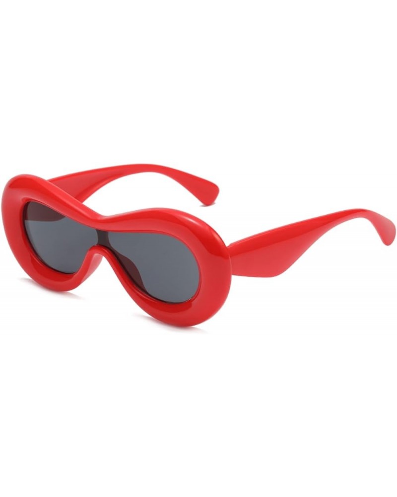 Inflated Thick Frame Y2K Sunglasses for Womens Mens Funny Aesthetic Shades Oversized Trendy Oval Candy Color Glasses Red $4.7...