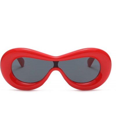 Inflated Thick Frame Y2K Sunglasses for Womens Mens Funny Aesthetic Shades Oversized Trendy Oval Candy Color Glasses Red $4.7...